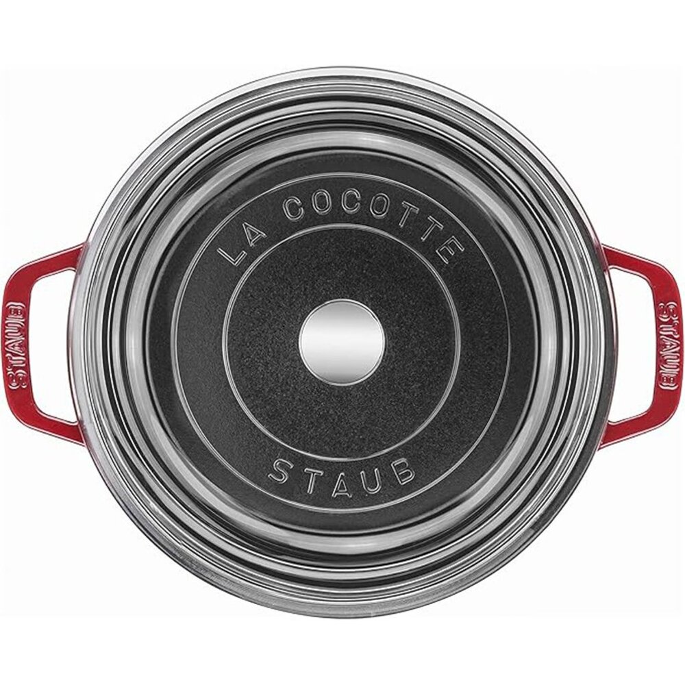 Staub NWT Cast Iron Dutch Oven 4-qt Round Cocotte with Glass Lid, Cherry - Picture 3 of 3